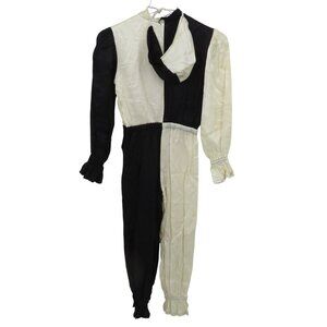 Children Harlequin Black White Satin Clown Joker Jumpsuit Hat Halloween Costume